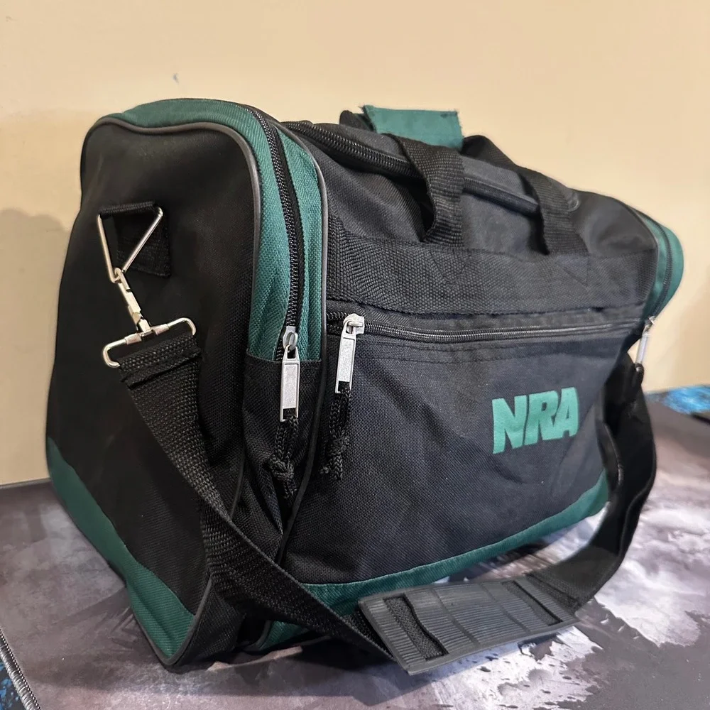 NRA Duffel Bag Black Green Canvas Range Travel Gear Bag with Shoulder Strap